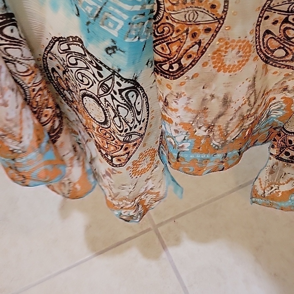 Connie's Moonlight sleeveless dress in browns & blues. With shrug jacket small - Picture 13 of 15